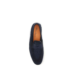 Santoni Blue Calf Leather Bos Taurus Slip-On Loafers