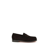 Santoni Brown Calf Leather Bos Taurus Slip-On Loafers