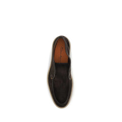 Santoni Brown Suede Leather Slip-On Loafers