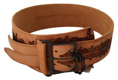 Scervino Street Brown Genuine Leather Black Logo Buckle Belt - 75 cm / 29,5 Inches - Belts
