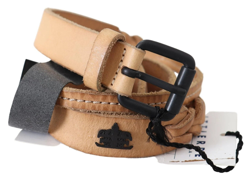 Scervino Street Light Brown Slim Leather Black Logo Buckle Belt Belt - 85 cm / 34 Inches - Belts