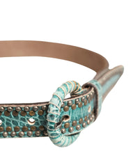Scervino Street Women Green Leather Croco Print Studded Belt - Belts