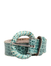 Scervino Street Women Green Leather Croco Print Studded Belt - Belts
