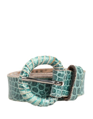 Scervino Street Women Green Leather Croco Print Studded Belt - Belts