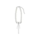 Self-Portrait silver brass necklace featuring a delicate chain and crystal-embellished bow pendant for women.