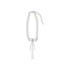Self-Portrait zilveren messing ketting met delicate schakel en met kristallen versierde strik-hanger voor dames.