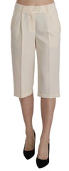 Silvian Heach Cream Mid Waist Cotton Straight Cropped Pants - IT40|S - Trousers