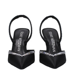 Stuart Weitzman Black Satin Stiletto Heel Sandals