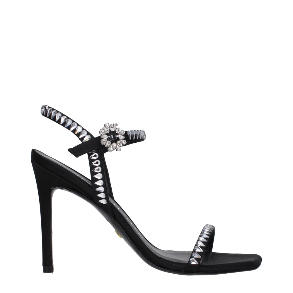 Stuart Weitzman Black Satin Stiletto Heels Sandals