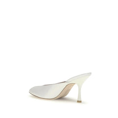 Stuart Weitzman White Calf Leather Bos Taurus Mules