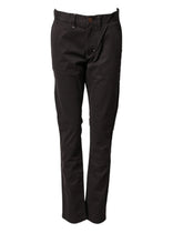 Sun68 Dark Brown Cotton Stretch Straight Mid Waist Trouser Pants - W30
