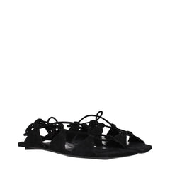 The Attico Black Leather Flat Sandals - EU36/US6