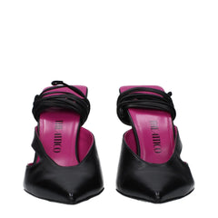 The Attico Black Leather Stiletto Heels Sandals - EU36/US6