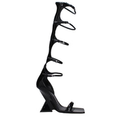 The Attico Black Leather Stiletto Heels Sandals - EU38/US8