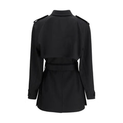 The Row Black Fleece Wool Trench Coat - 6
