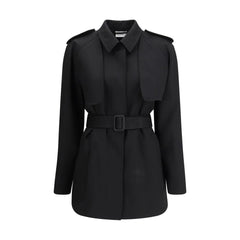 The Row Black Fleece Wool Trench Coat - 6