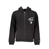 Tommy Hilfiger Black Cotton Men Sweater with Hood and Zip Pockets