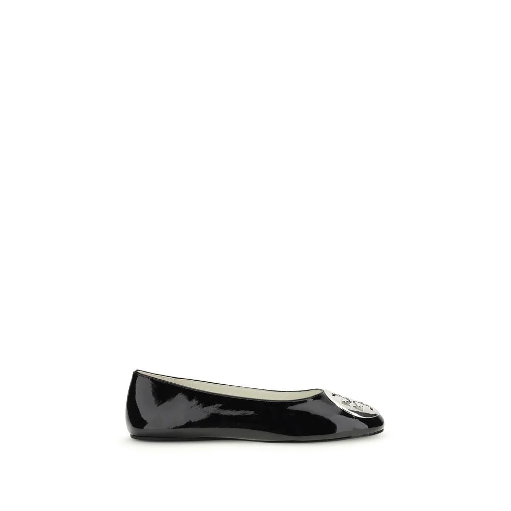 Tory Burch Black Calf Leather Bos Taurus Ballet Flats - Flats