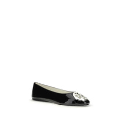 Tory Burch Black Calf Leather Bos Taurus Ballet Flats - Flats