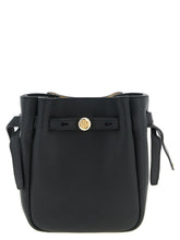 Front view of the Tory Burch black cowhide crossbody bag featuring a structured silhouette and gold-tone logo hardware.