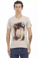 Trussardi Action Beige Cotton Men V-neck T-shirt - T-Shirts