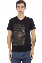Trussardi Action Black Cotton Men V-Neck T-Shirt - T-Shirts