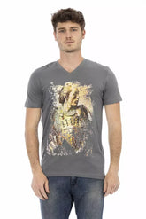 Trussardi Action Gray Cotton Men’s V-Neck T-Shirt - T-Shirts