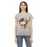 Trussardi Action Gray Cotton Women V-Neck Top - T-Shirts