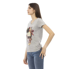 Trussardi Action Gray Cotton Women V-Neck Top - T-Shirts