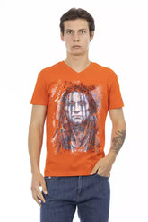 Trussardi Action Orange Cotton Men V-Neck T-Shirt - T-Shirts