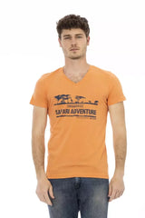 Trussardi Action Orange Cotton Men’s V-Neck T-Shirt - T-Shirts