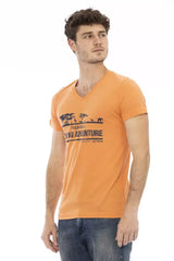 Trussardi Action Orange Cotton Men’s V-Neck T-Shirt - T-Shirts
