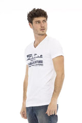 Trussardi Action White Cotton Men’s V-Neck T-Shirt - T-Shirts