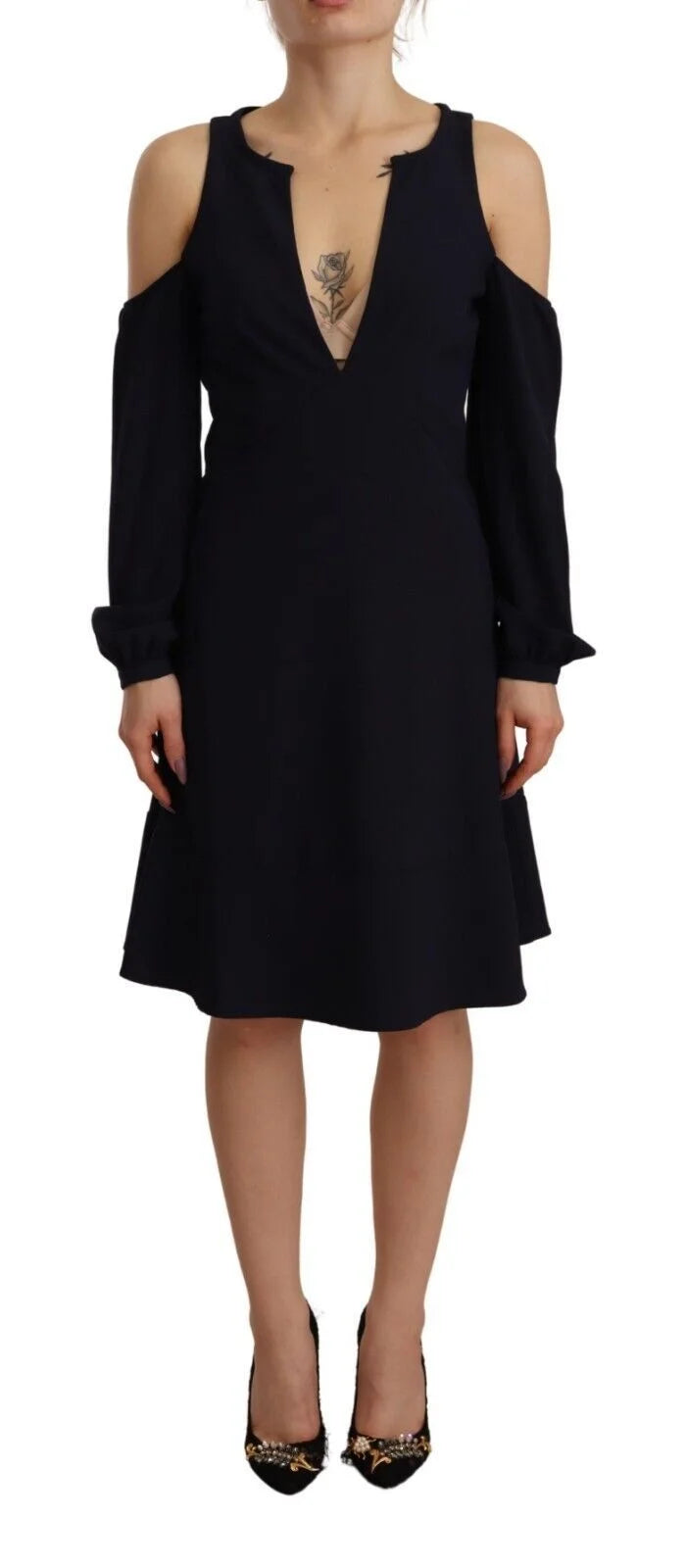Twinset Black Long Sleeves Open Shoulder A-line Dress - IT40|S - Dresses