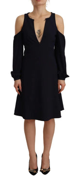 Twinset Black Long Sleeves Open Shoulder A-line Dress - IT40|S - Dresses