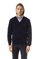 Uominitaliani Blue Merino Wool Men Sweater - Sweaters