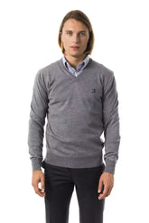 Uominitaliani Gray Merino Wool Men Sweater - Sweaters