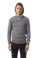 Uominitaliani Gray Merino Wool Men Sweater - Sweaters