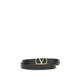 Valentino Garavani black calf leather belt featuring a polished VLogo Signature buckle in a refined minimalist style.