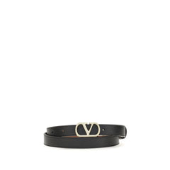 Cinturón de piel de becerro negra de Valentino Garavani con hebilla VLogo Signature pulida en un estilo minimalista refinado.