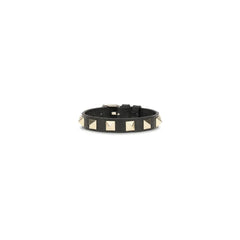 Valentino Garavani Black Calf Leather Bos Taurus Bracelet - One Size