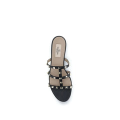 Valentino Garavani Black Calf Leather Bos Taurus Flat Sandals - EU40/US10