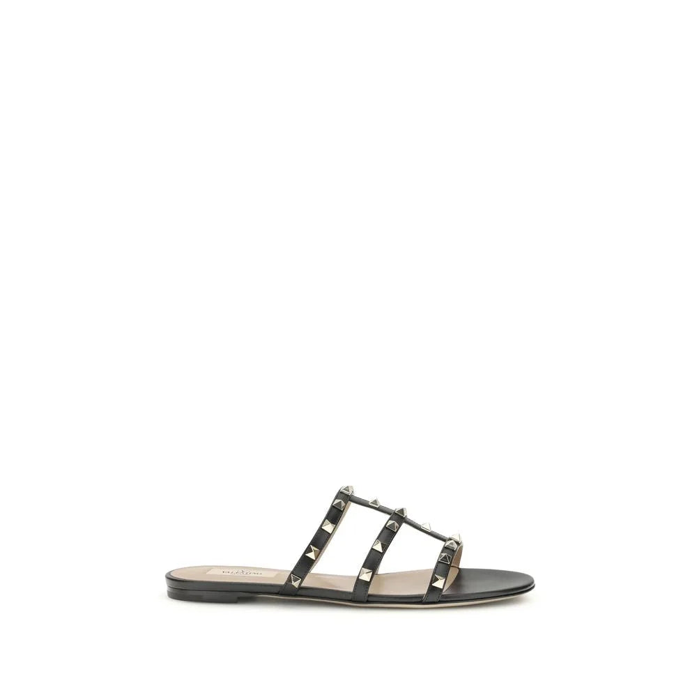 Valentino Garavani Black Calf Leather Bos Taurus Flat Sandals - EU36.5/US6.5