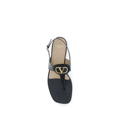 Valentino Garavani Black Calf Leather Bos Taurus Flat Sandals - EU38/US8