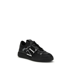 Valentino Garavani Black Calf Leather Bos Taurus Low Top Sneakers