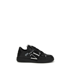 Valentino Garavani Black Calf Leather Bos Taurus Low Top Sneakers