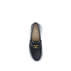 Valentino Garavani Black Calf Leather Bos Taurus Slip-On Loafers