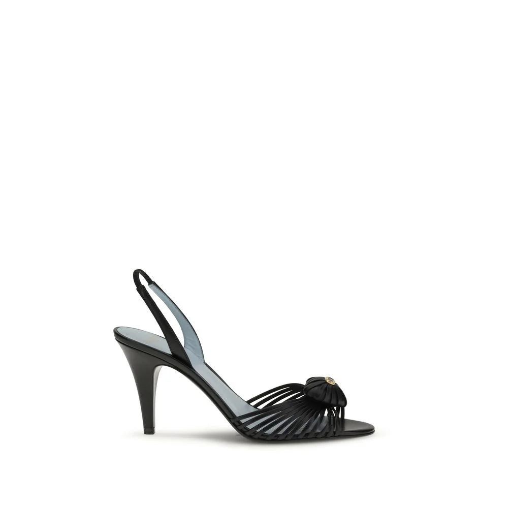 Valentino Garavani Black Calf Leather Bos Taurus Stiletto Heel Sandals