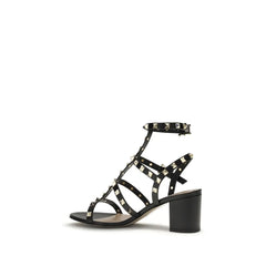 Valentino Garavani Black Calf Leather Bos Taurus Stiletto Heel Sandals