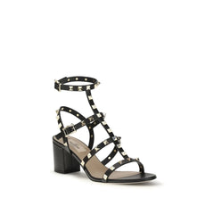 Valentino Garavani Black Calf Leather Bos Taurus Stiletto Heel Sandals